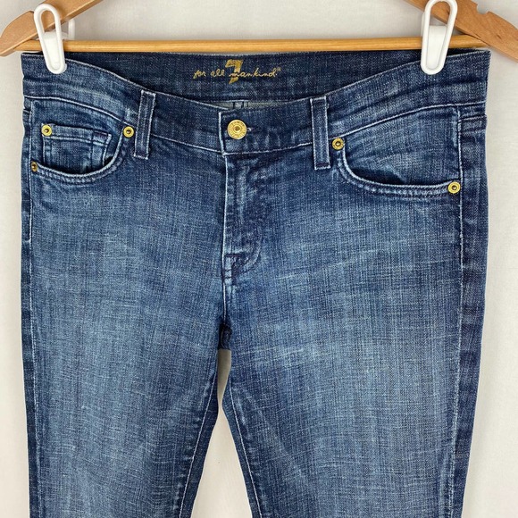 7 For All Mankind Flare Jeans Low Rise Dark Blue Stretch Denim 30 - Picture 3 of 8